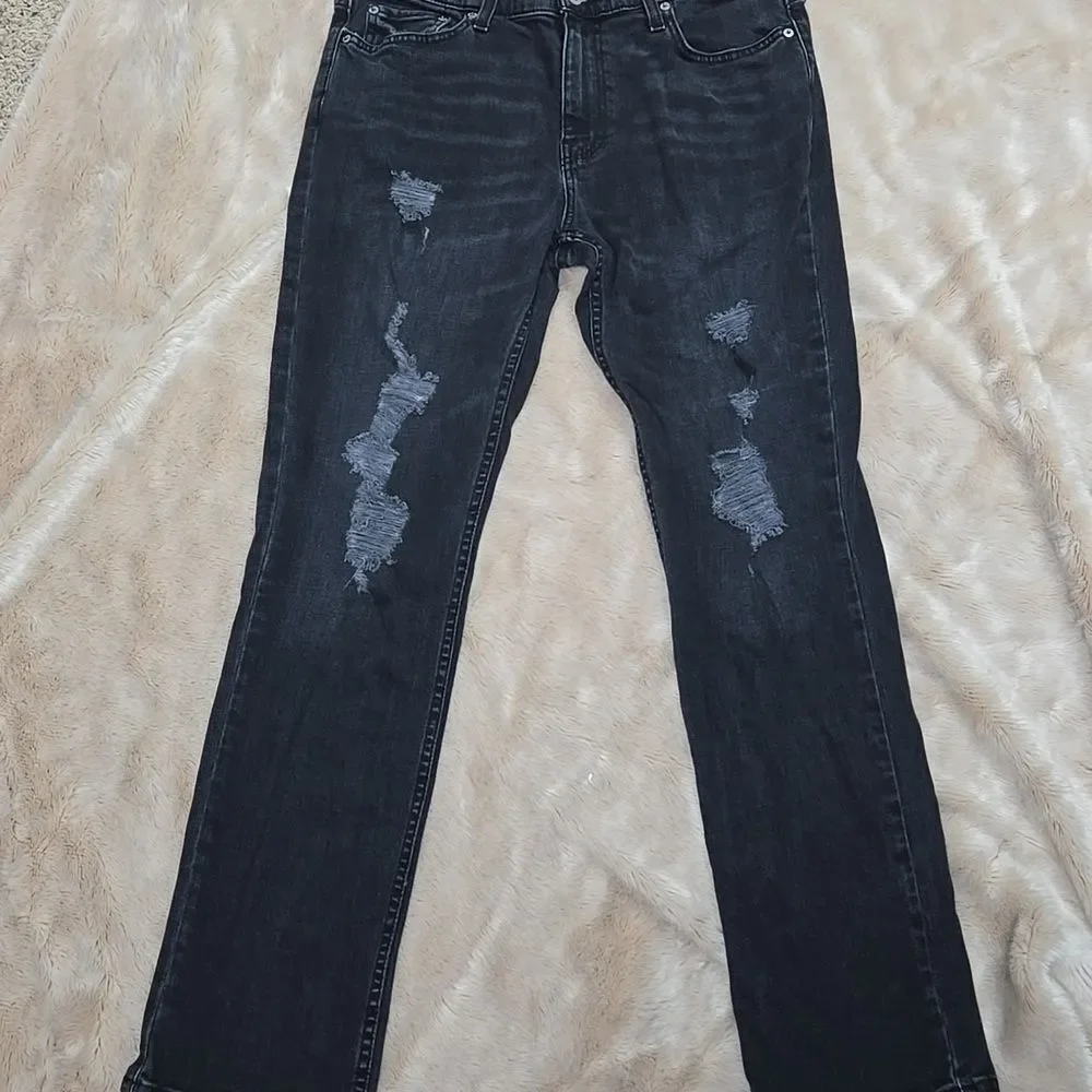 HOLLISTER BLACK WASH SLIM STRAIGHT DISTRESSED JEANS, SIZE 33X32